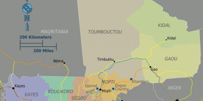 Kart over Mali regioner